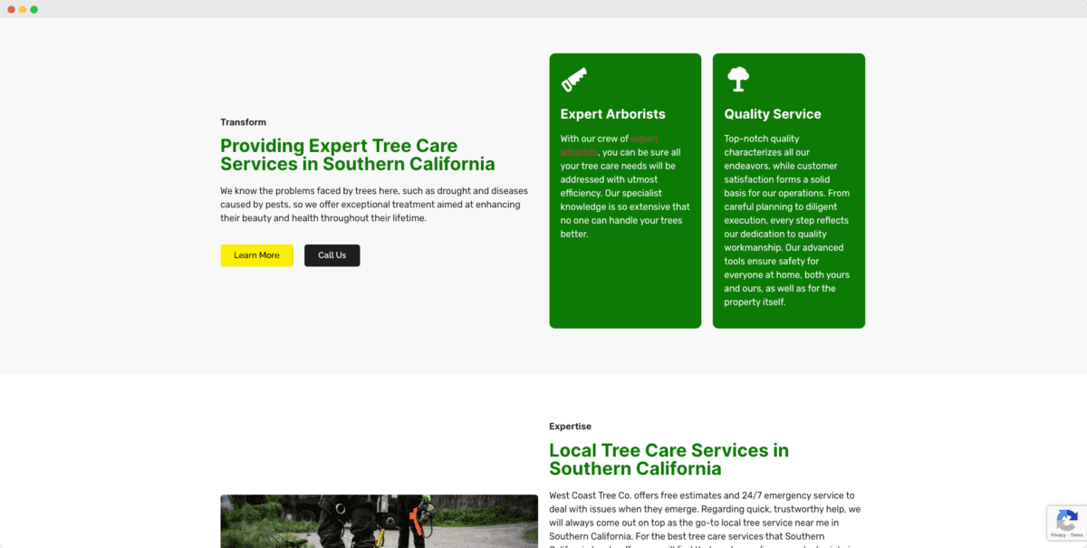 West Coast Tree Co. website design view 1