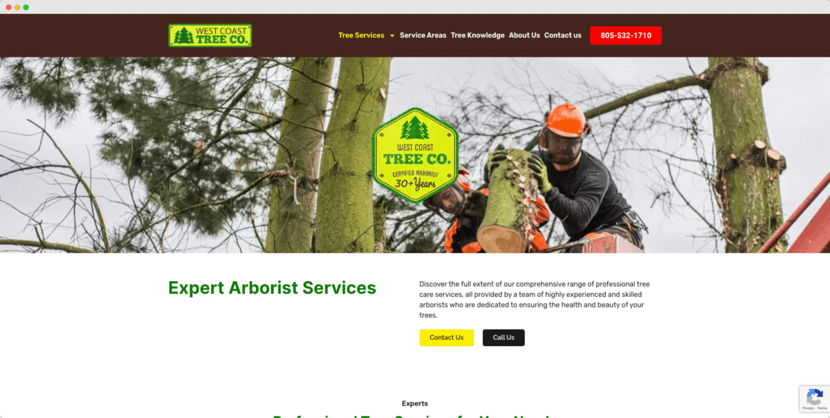 West Coast Tree Co. website design view 2
