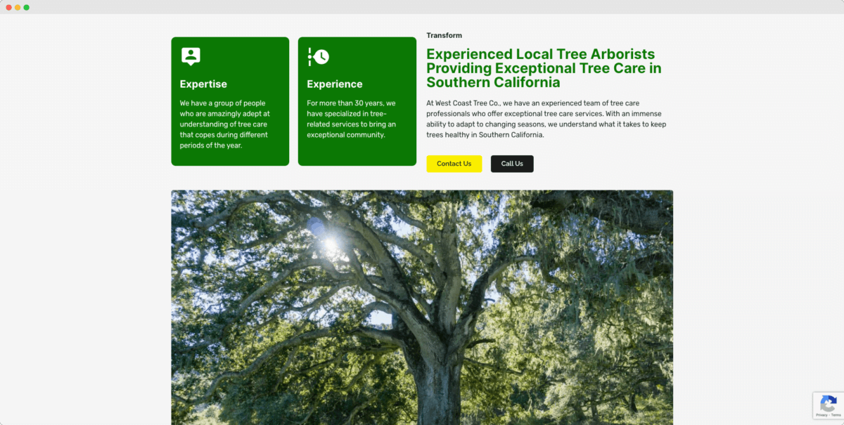 West Coast Tree Co. website design view 3