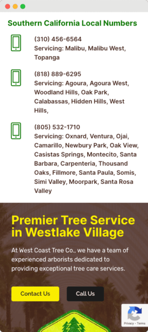 West Coast Tree Co. mobile website mockup rear view
