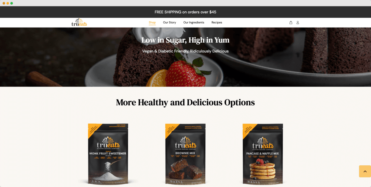 TruEats Modern Baking Company website design view 1