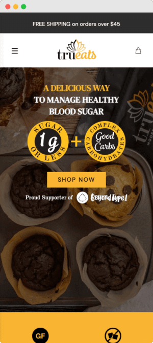 TruEats Modern Baking Company mobile website mockup front view