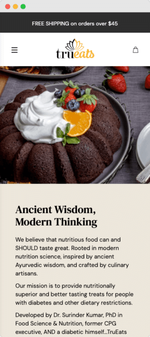 TruEats Modern Baking Company mobile website mockup rear view