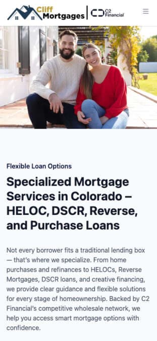 CliffMortgages.com mobile website mockup front view