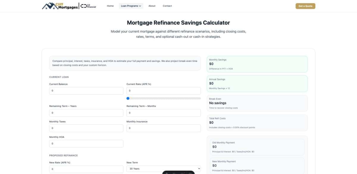 CliffMortgages.com website design view 2