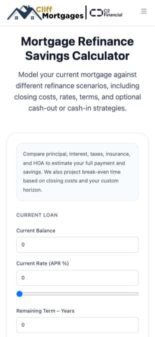 CliffMortgages.com mobile website mockup angled view