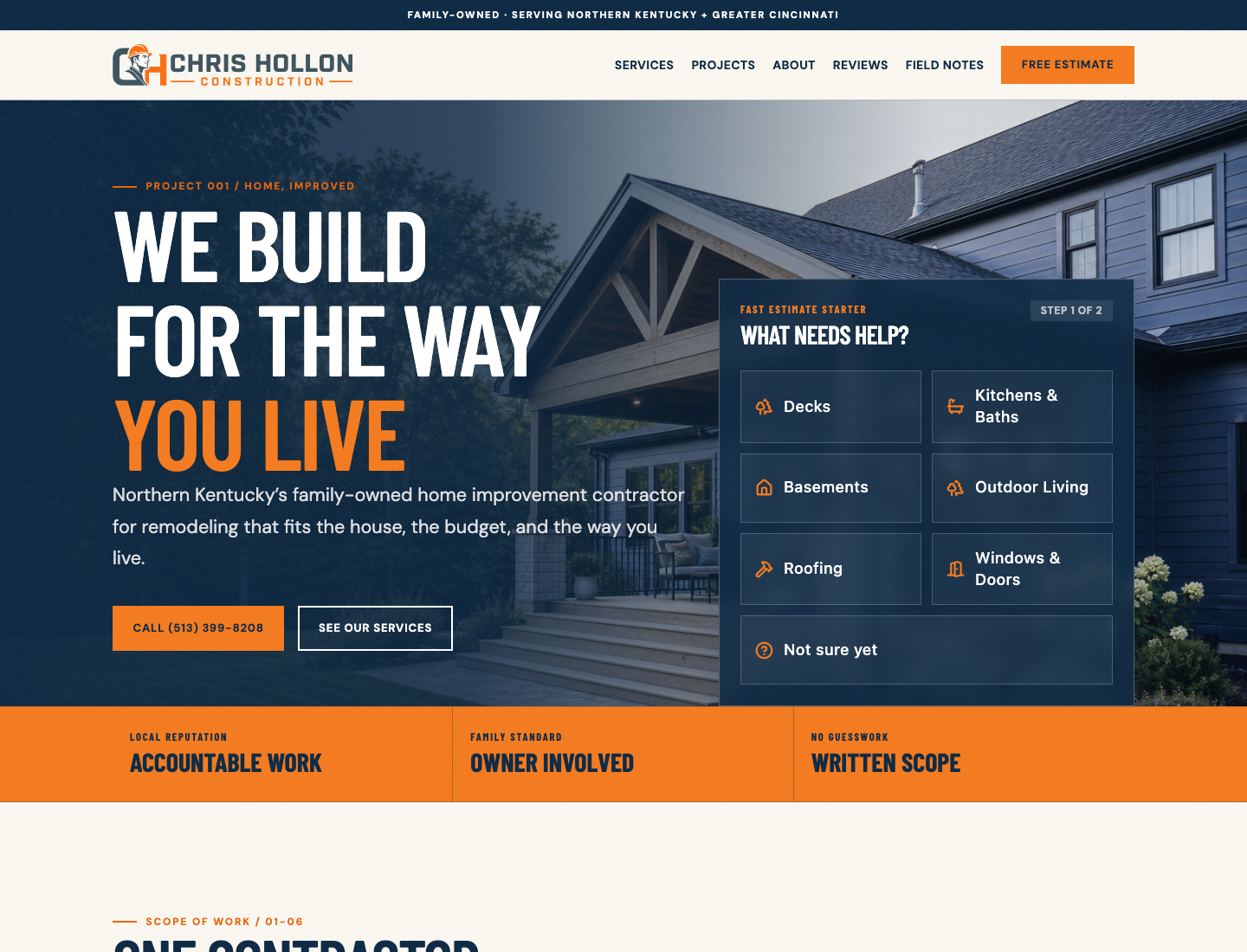Chris Hollon Construction homepage