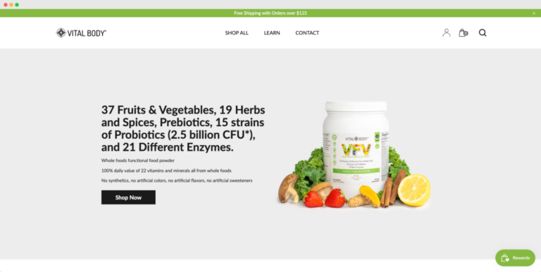 vital body home page E-Commerce Web Development