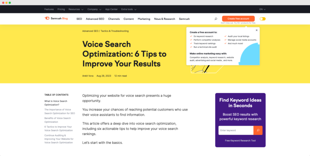 SEM Rush tips for Voice optimization