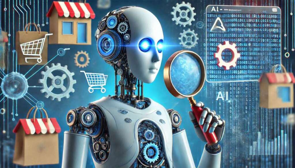 a robot looking through a magnifying glass