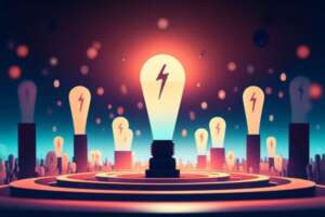 a light bulb with lightning bolt on top of a target