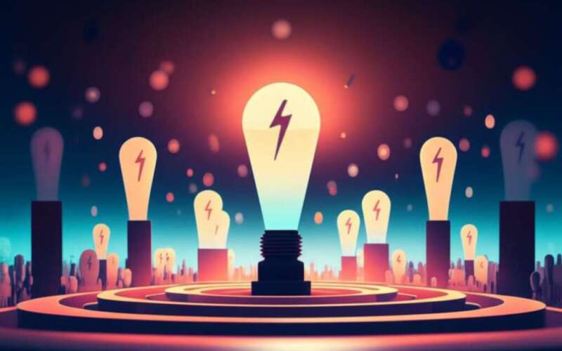 a light bulb with lightning bolt on top of a target