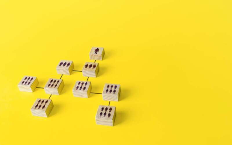 Diagram of the organizational hierarchical system of people in a company or society